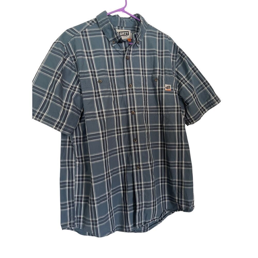 40 Grit Men's Multi Gray Buttons Up Collared Short Sleeve Shirt Large